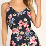 NWT Lulu's Bouquet of Blooms Navy Floral PrintClip Dot Mini Dress Size‎ Large Blue Photo 0