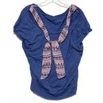 American Eagle Blue Pink Shirt With Bow Tie Aztec Accent Womens XS Stretch Photo 0