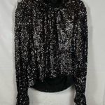 Free People Open Back Black Sequin Mockneck Lined Shirt Top Bell Sleeve XS NWT Photo 4