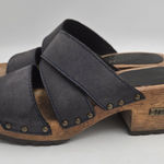 Bongo Women Size 6 Blue Leather Wooden Platform Sandals Chunky Clogs Retro Y2K Photo 0