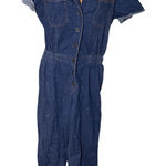 No Boundaries  Chambray Button Front Jumpsuit Elastic Waist Cuffed Legs M Juniors Photo 0