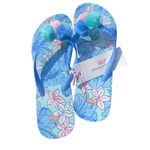Vineyard Vines Floral Pom Pom Flip Flops Sandals Blue Pink Aqua Girls Size 6 Photo 1