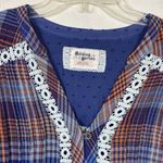 Anthropologie  Holding Horses Navy Blue & Orange Plaid Lace Trim High Low Dress L Photo 4