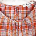 Madewell  Plaid Shirred Neck Boxy Top Cotton Short Sleeve Orange Oversized XXS Photo 7