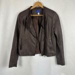 Brown Faux Leather Moto Jacket Asymmetrical Zip Womens Medium Punk 90's Photo 7