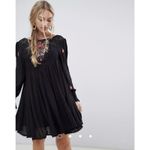 Free People  Mohave Embroidered Mini Dress Black Southwestern Small Peasant Flowy Photo 5