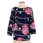 Yumi Kim  | Navy Stripe Pink Floral 3/4 Sleeve Button Down Blouse Size XS Photo 1
