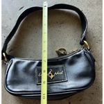Baby Phat Vintage Mini Shoulder Handbag Black Leather Stone Logo Gold Charm RARE Photo 3