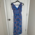Sandro  Plunging V neck blue‎ floral Mason dress size 34 boho romantic high low Photo 5