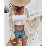 NWT ~ Beige Crochet Boho Open Front Oversized Lightweight Knit Cardigan ~OneSize Tan Size undefined Photo 4