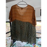 Women's Grace & Emma Tunic XL Orange Green Striped Floral Photo 1