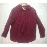 Maurice's  Button Front Blouse Maroon Burgundy Knot Front Long Sleeved Women's XL Photo 0