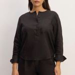 Everlane  The Popover Shirt Linen Long Sleeve Blouse Black Sz 4 Small Photo 0