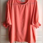 Pink Clover  Coral Blouse with Lace Sleeves Photo 0