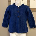 Carraigdonn Made in Ireland Blue Fit Flare Cable Knit Merino Wool Cardigan Photo 0