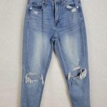 American Eagle Blue Distressed Mom Jean Ripped Knee Fashion Photo 0
