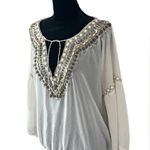 Freeway Apparel Freeway Bohemian Beaded Top Cream Metallic Beads Beach Leisure Size Large‎ Photo 7