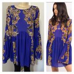 Free People  Intimately Size Small Royal Blue Gold Sheer Dress Cover Up Oversized Photo 1