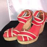 Tory Burch Adonis Red & Tan Wedge Platform Espadrilles Open Toe Size 7 Photo 0