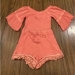 Flying Tomato pink Peach shorts romper bell sleeve crinkle lace trim boho Large Photo 6