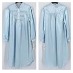 NWT Vintage Nicole Women's Satin‎ Long Sleeve Maxi Nightgown Light Blue Medium Photo 1