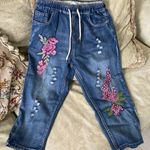 Cropped drawstring embroidered jeans Size L Photo 0