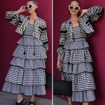 Hunter Bell Andrea Dress Black White Gingham Tiered Midi Size 4 Photo 7