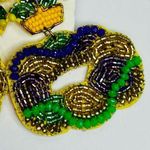Mardi Gras King Cake Beaded Earrings NWT Purple Photo 0