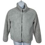 PINK - Victoria's Secret PINK Victoria’s Secret Light Gray Teddy Fleece Zip-Up Jacket Size Medium Photo 3