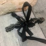 Amrita Singh  Black Gunmetal Leaf Beaded Lace Choker Photo 3