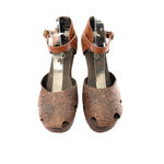 Calleen Cordero Wood Platform Sandals Embossed Leather Sculpted Heel Size 9 Brown Photo 1