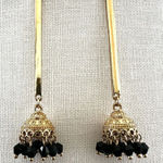 Gold tone black dangling bead Indian earrings Photo 0