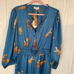 Umgee NWT Teal Satin 3/4 Balloon Sleeve Wide Leg Tiger Print Jumpsuit, Large Photo 2