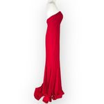 Mac Duggal Bustier Gown Women's 8 Red Strapless Sweetheart Maxi Pooled Train Photo 5