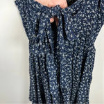 Brandy Melville Women's Mini Dress Navy Blue Floral Tiered Flowy Tie Back Small Photo 9