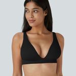 Halara  Black Ribbed Deep V Tie Back Bikini Top Photo 2
