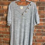 Hayden womens v neck buttons puff sleeve lightweight knit sweater gray 1X Photo 0