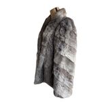 Danielle France Gray Rabbit Fur Winter Coat with Pink Lining size Medium Photo 3