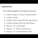 New in Box, A.D & DAUGHTERS Bracov leather croco print boots! Brown Size 7.5 Photo 6