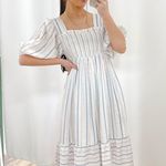 White Stripe Boho Boutique Midi Dress Size M Photo 0