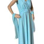 American Vintage 60-70’s  sleeveless formal blue dress, chiffon scarf size medium Photo 7
