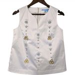 Draper James  White Jeweled Sleeveless Split Neck Top size Small Holiday Wedding Photo 0