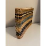 Vintage Straw Basketweave Straw Striped Clutch Tan Photo 3
