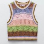 ZARA Multicolor Crochet Knit Cropped Sweater Vest Top S,M Photo 8