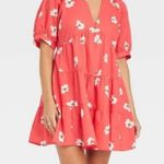 Universal Threads Universal Thread Coral Pink Floral Print Puff Sleeve Mini Dress Medium Photo 0
