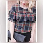J.Crew Edie Stewart Tartan Plaid Ruffle Top Festive Blouse C28 Photo 2
