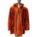 Womens Orange Dyed Sheared Beaver Genuine Fur Hooded Zip Jacket Coat Size Large Photo 4