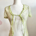 Green Lace Trim Mesh Cardigan‎ Y2K Retro Indie Fairycore Soft Girl Small Photo 0