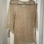 J. Validi Beige Loose Knit Stretchy 3/4 Sleeve V Neck Coverup Tunic Size Large Tan Photo 4