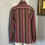 Foxcroft Size 10 Pink Brown Striped Button Down Shirt Shaped Fit Photo 1